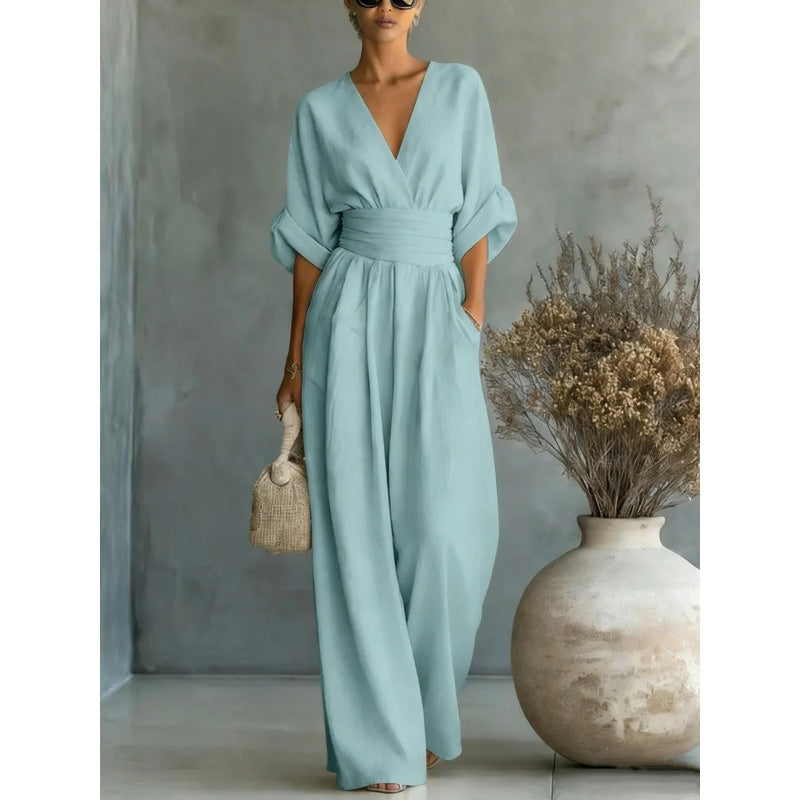 Francine | Women's V-Neck Wide-Leg Jumpsuit