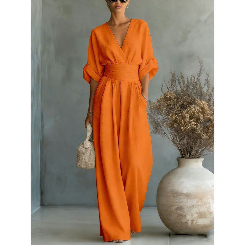 Francine | Women's V-Neck Wide-Leg Jumpsuit