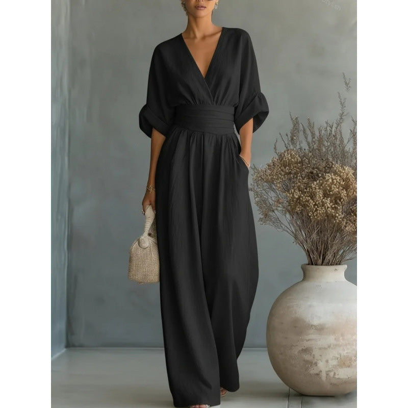 Francine | Women's V-Neck Wide-Leg Jumpsuit