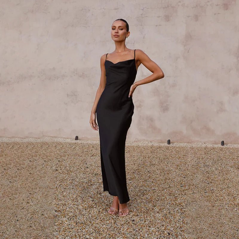 Grace | Women's Backless Satin Maxi Dress with High Slit