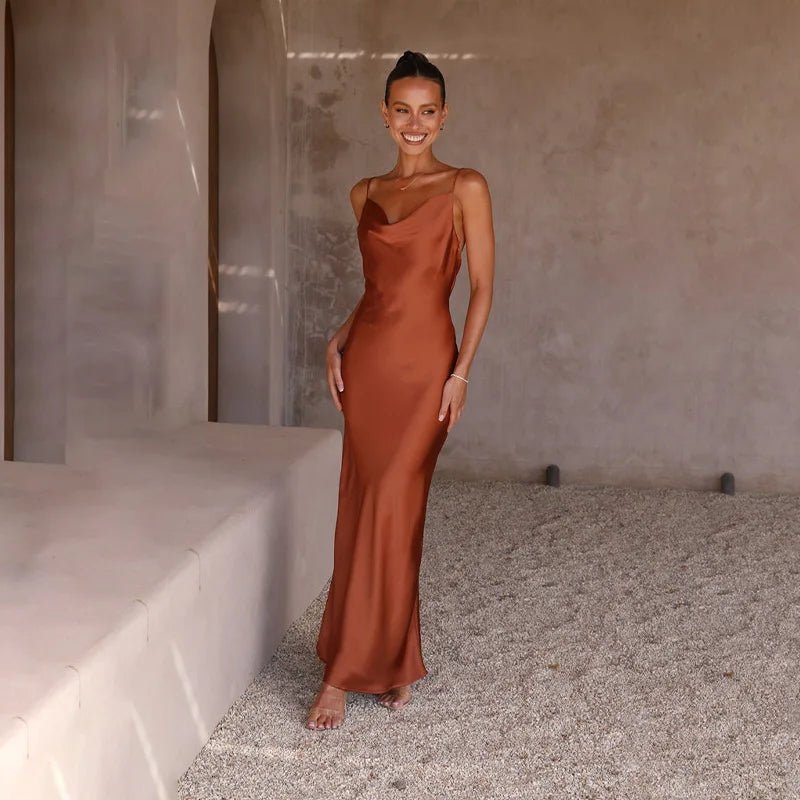 Grace | Women's Backless Satin Maxi Dress with High Slit