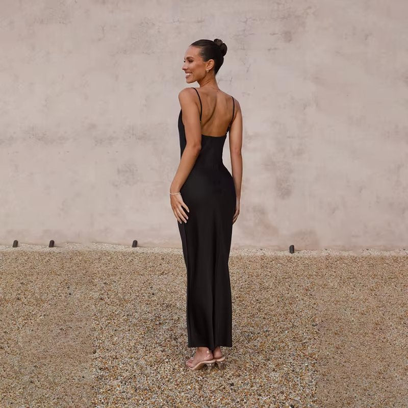 Grace | Women's Backless Satin Maxi Dress with High Slit