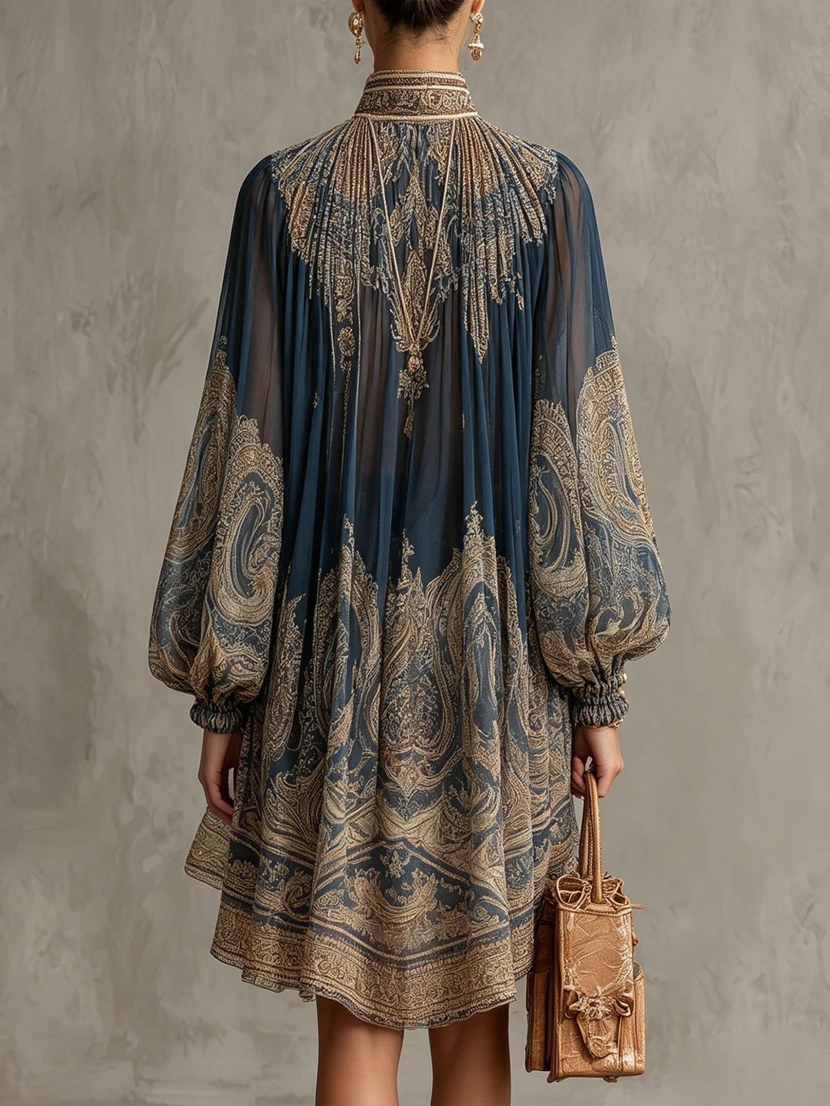 Ava | Women's Baroque Print High-Neck Asymmetric Chiffon Dress