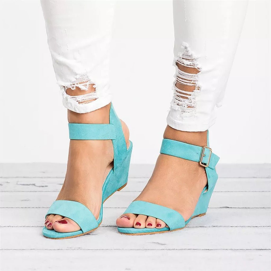 Scarlett | Women's Black Synthetic Wedge Ankle Strap Sandals