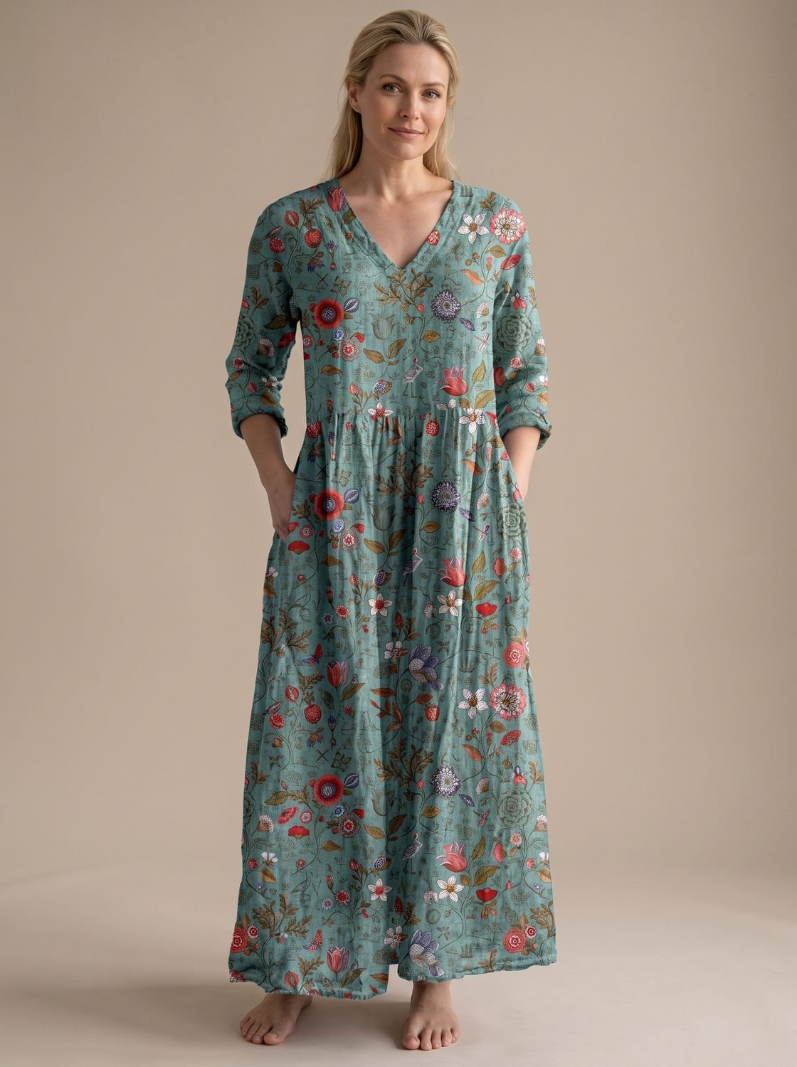 Eleanor | Women's Boho Floral V-Neck Long Sleeve Maxi Dress
