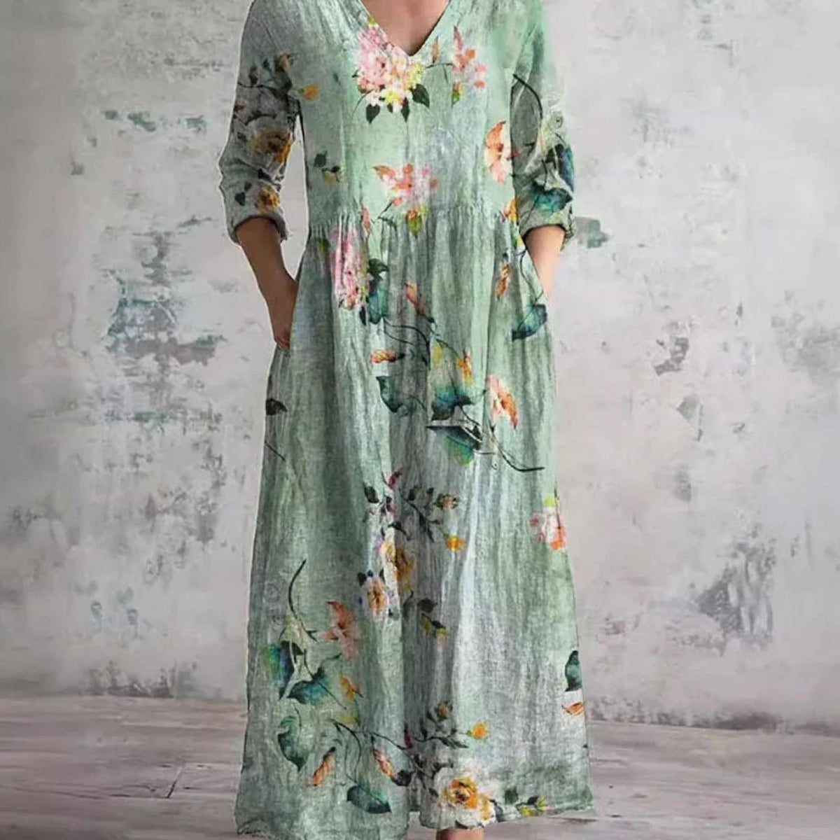 Eleanor | Women's Boho Floral V-Neck Long Sleeve Maxi Dress
