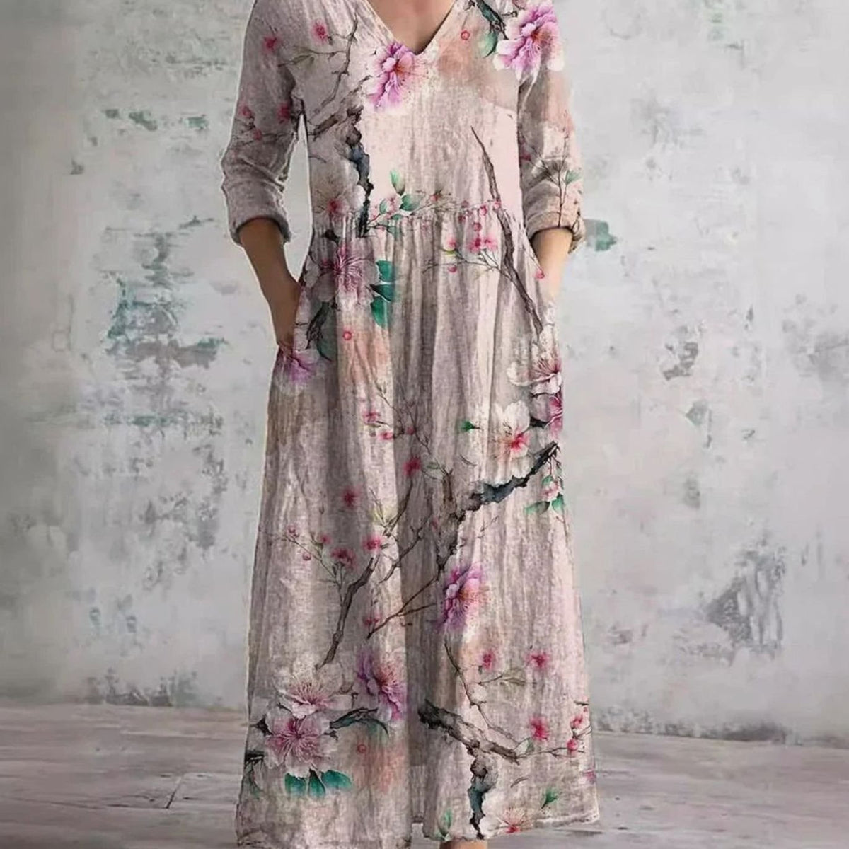 Eleanor | Women's Boho Floral V-Neck Long Sleeve Maxi Dress