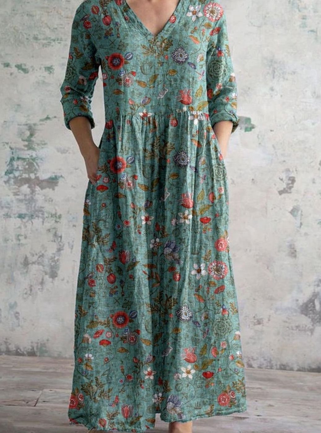 Eleanor | Women's Boho Floral V-Neck Long Sleeve Maxi Dress