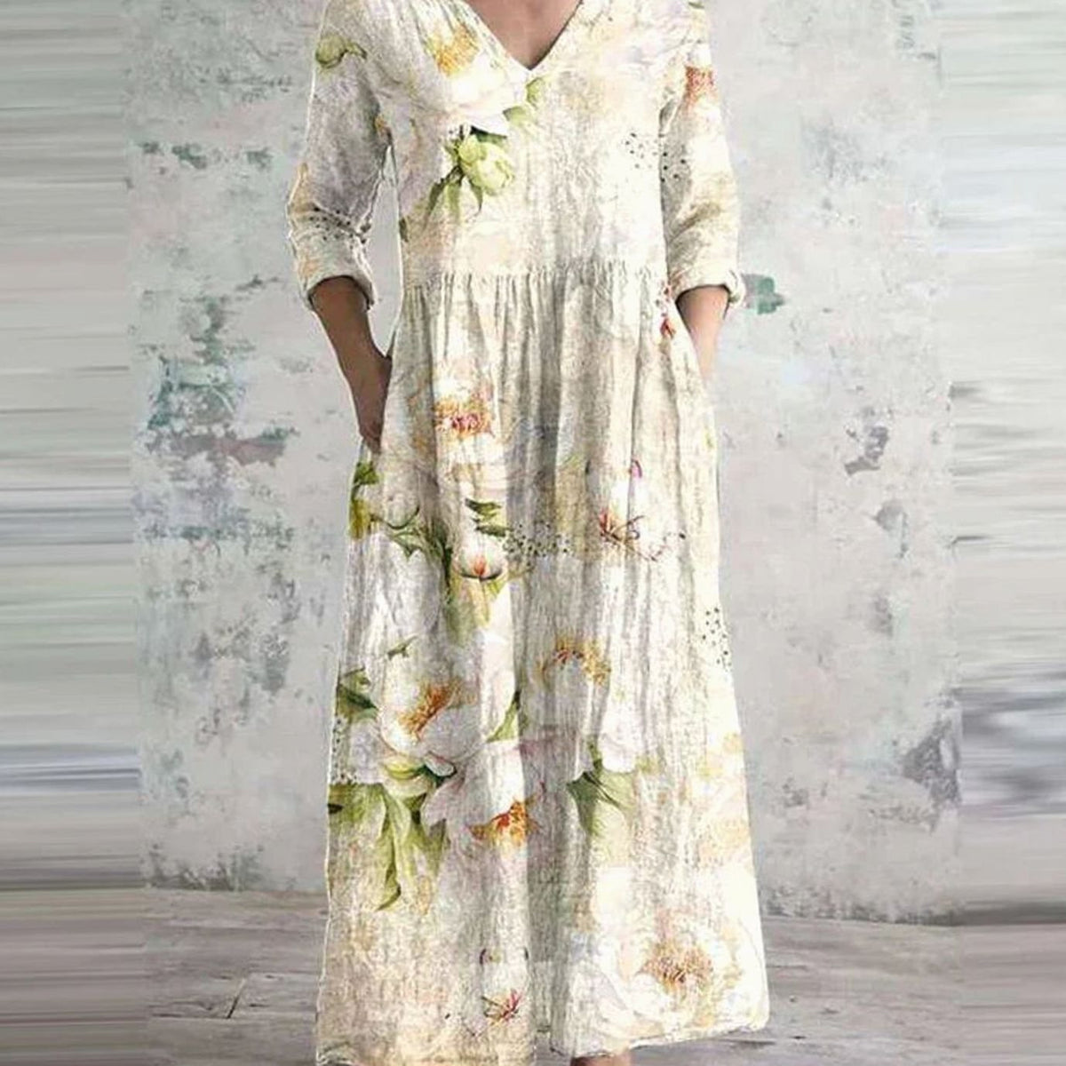Eleanor | Women's Boho Floral V-Neck Long Sleeve Maxi Dress