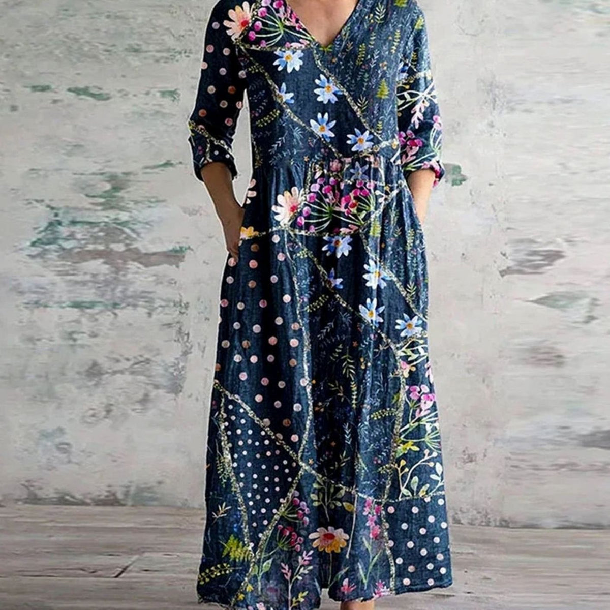 Eleanor | Women's Boho Floral V-Neck Long Sleeve Maxi Dress