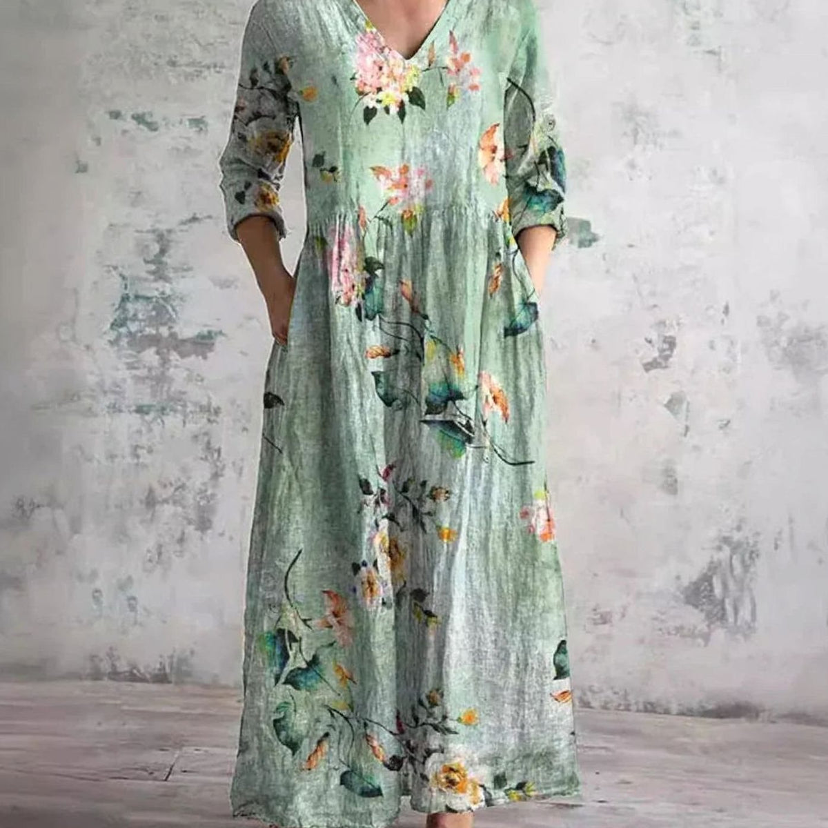 Eleanor | Women's Boho Floral V-Neck Long Sleeve Maxi Dress