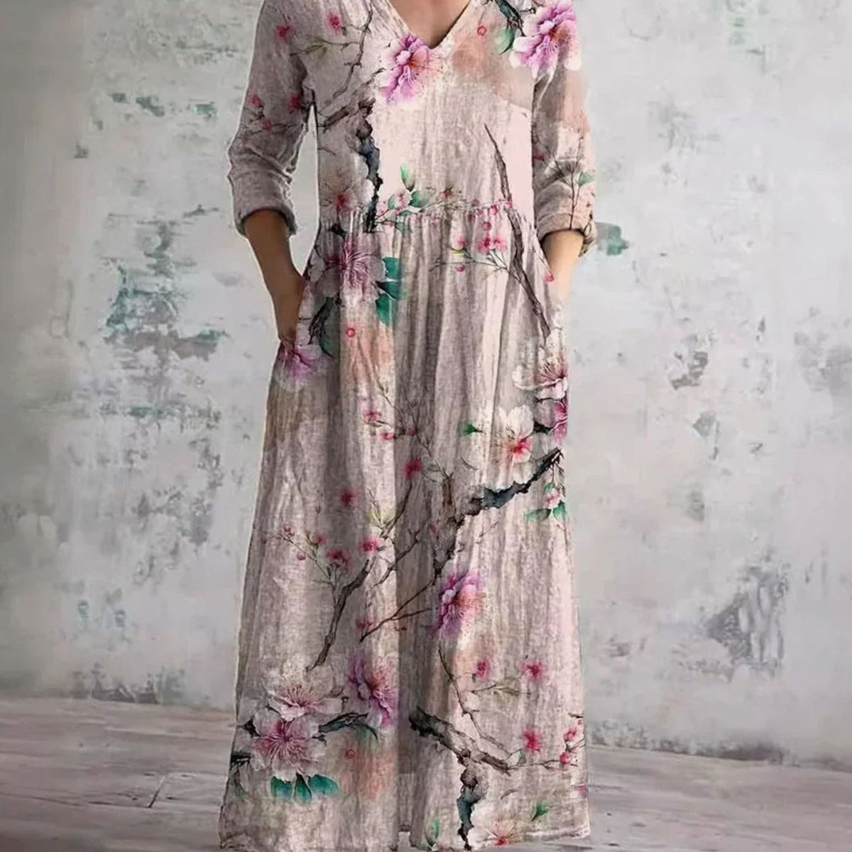 Eleanor | Women's Boho Floral V-Neck Long Sleeve Maxi Dress