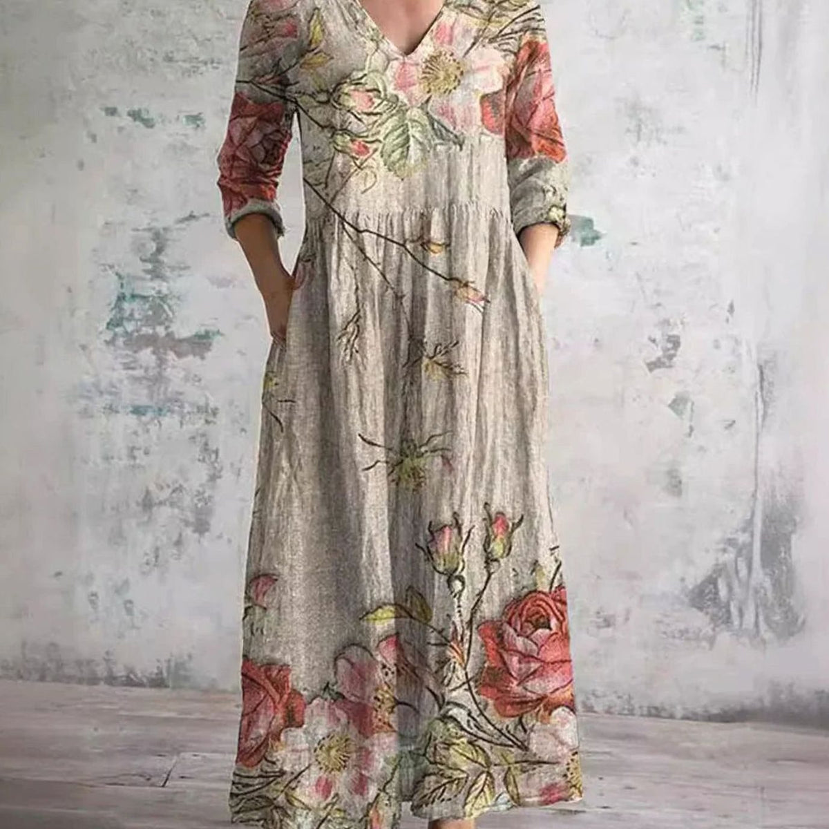 Eleanor | Women's Boho Floral V-Neck Long Sleeve Maxi Dress
