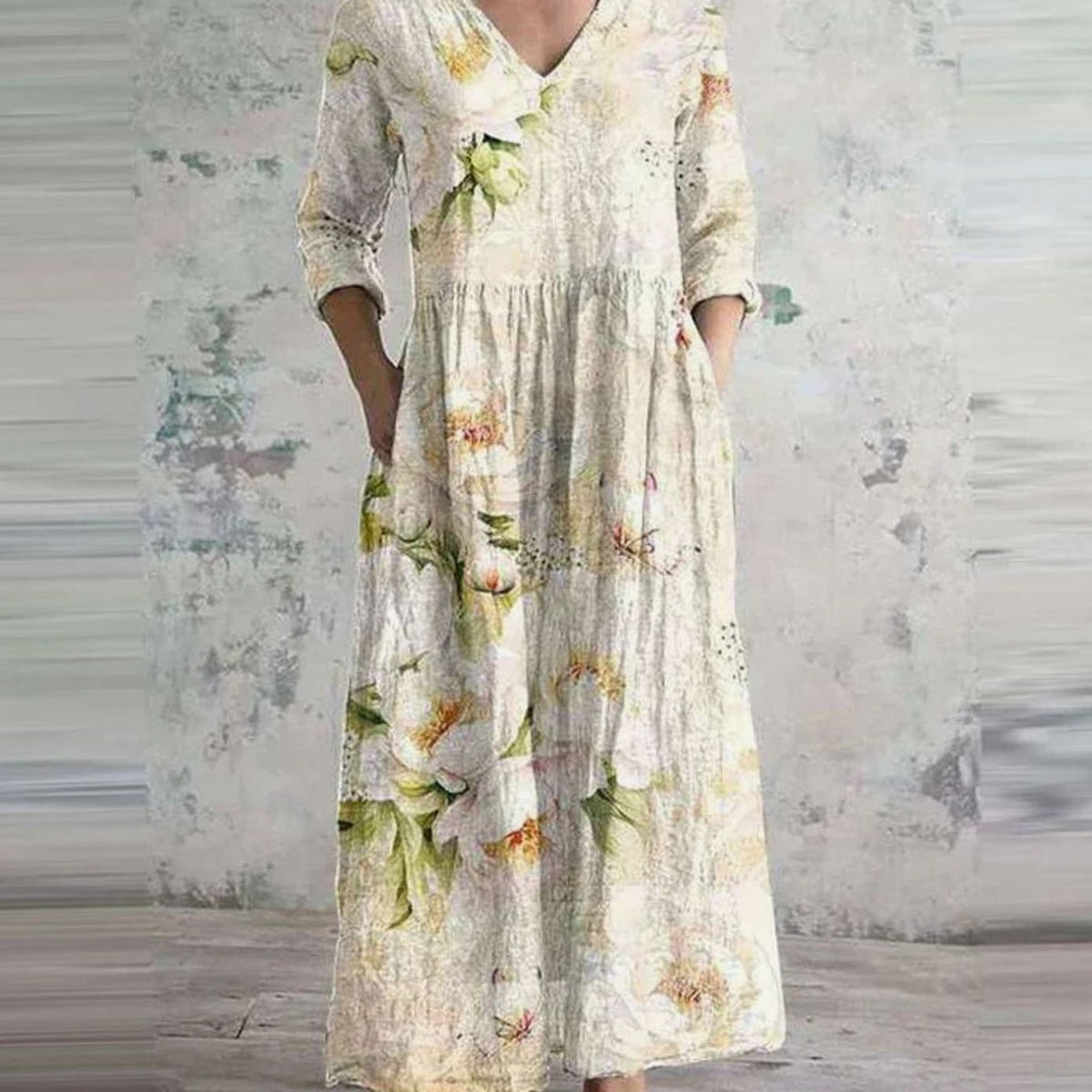 Eleanor | Women's Boho Floral V-Neck Long Sleeve Maxi Dress