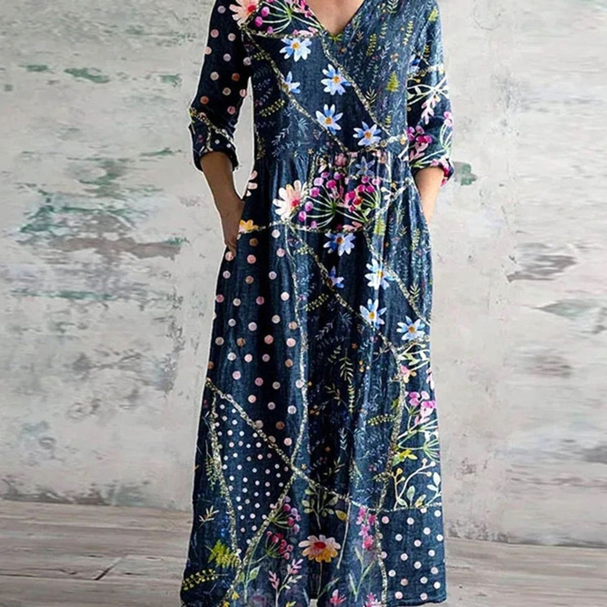 Eleanor | Women's Boho Floral V-Neck Long Sleeve Maxi Dress