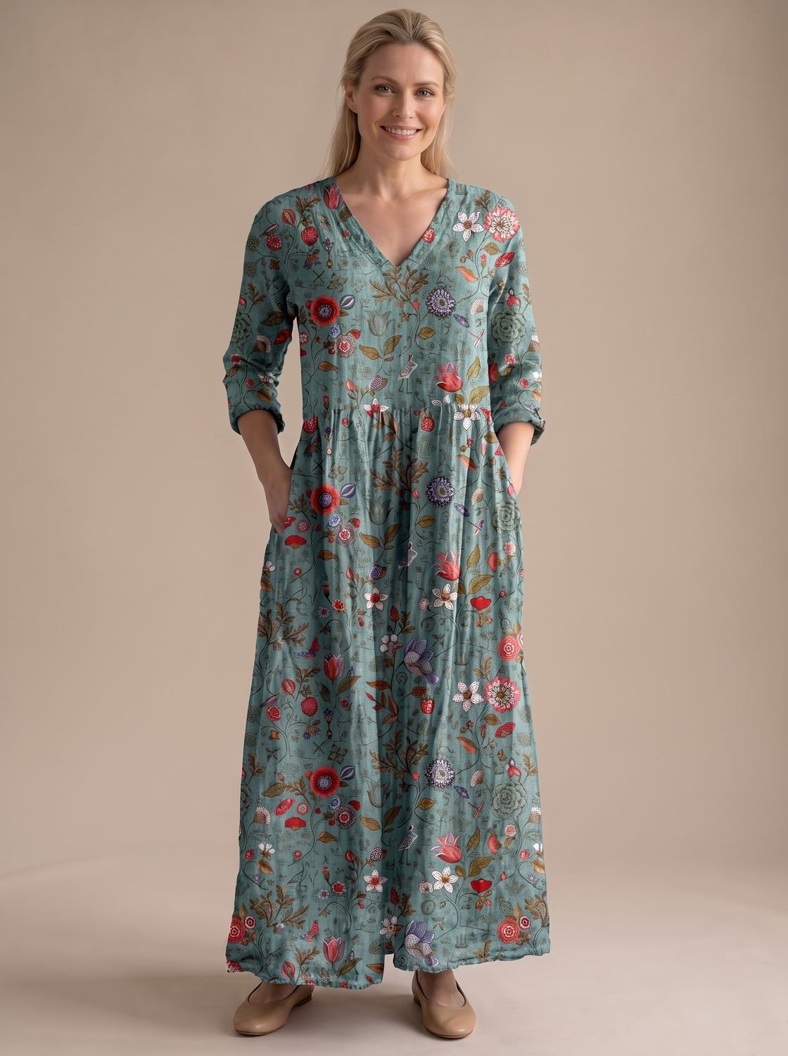 Eleanor | Women's Boho Floral V-Neck Long Sleeve Maxi Dress