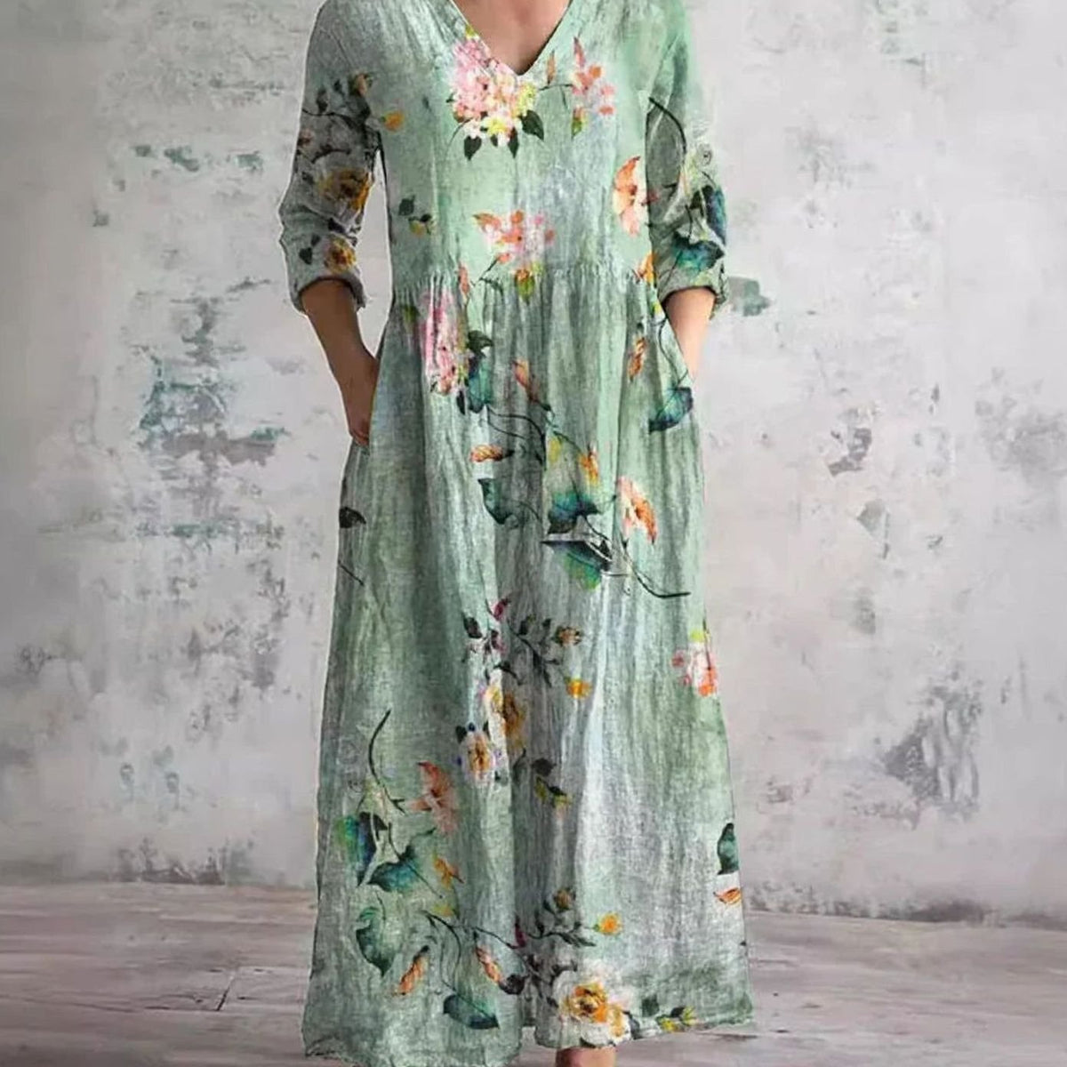 Eleanor | Women's Boho Floral V-Neck Long Sleeve Maxi Dress