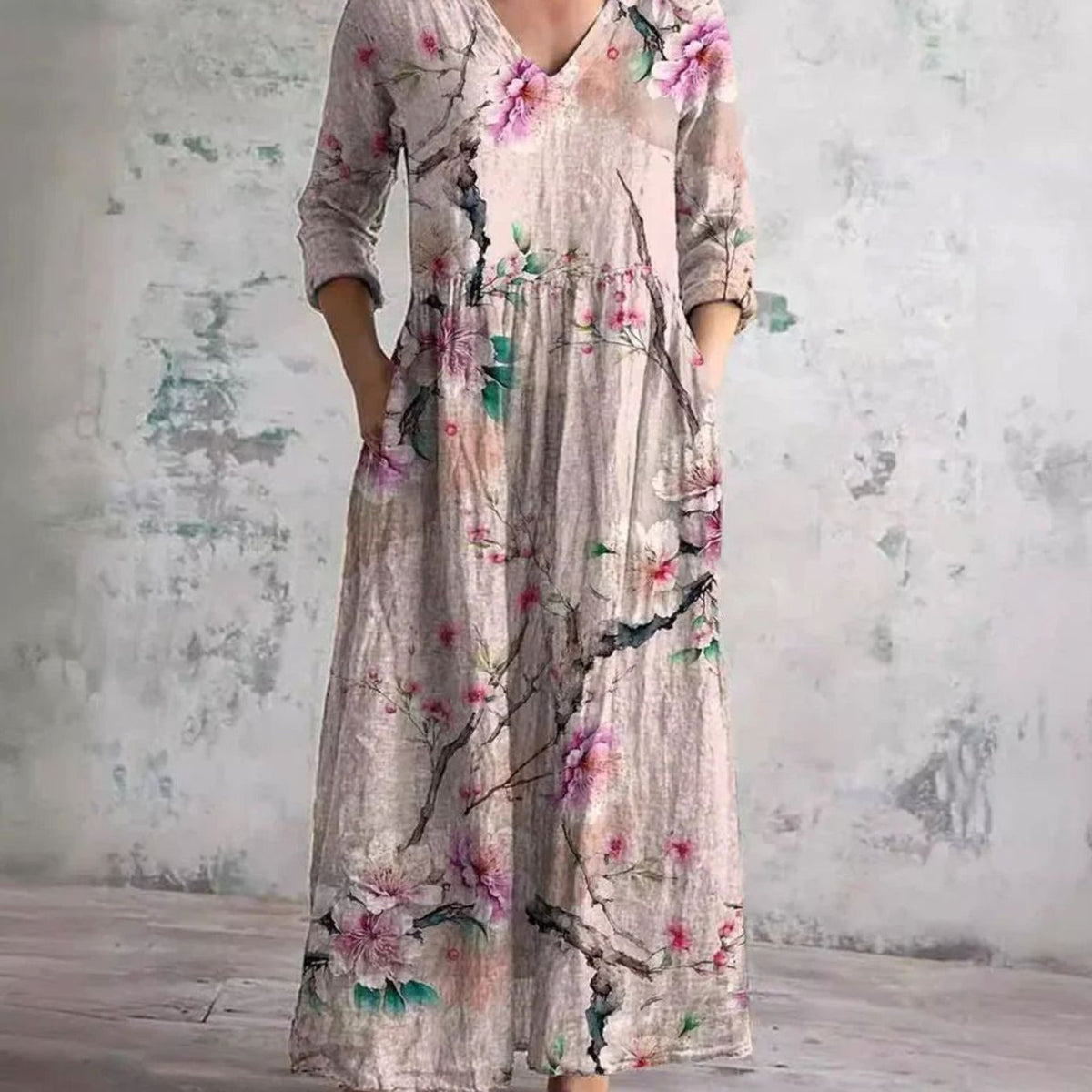 Eleanor | Women's Boho Floral V-Neck Long Sleeve Maxi Dress
