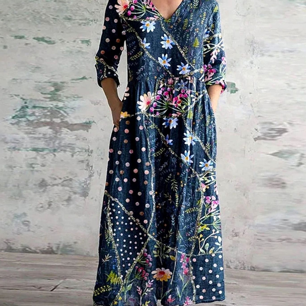 Eleanor | Women's Boho Floral V-Neck Long Sleeve Maxi Dress