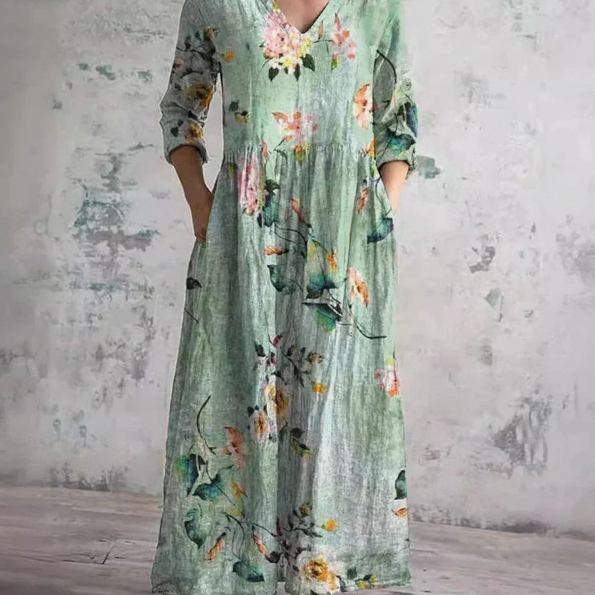 Eleanor | Women's Boho Floral V-Neck Long Sleeve Maxi Dress