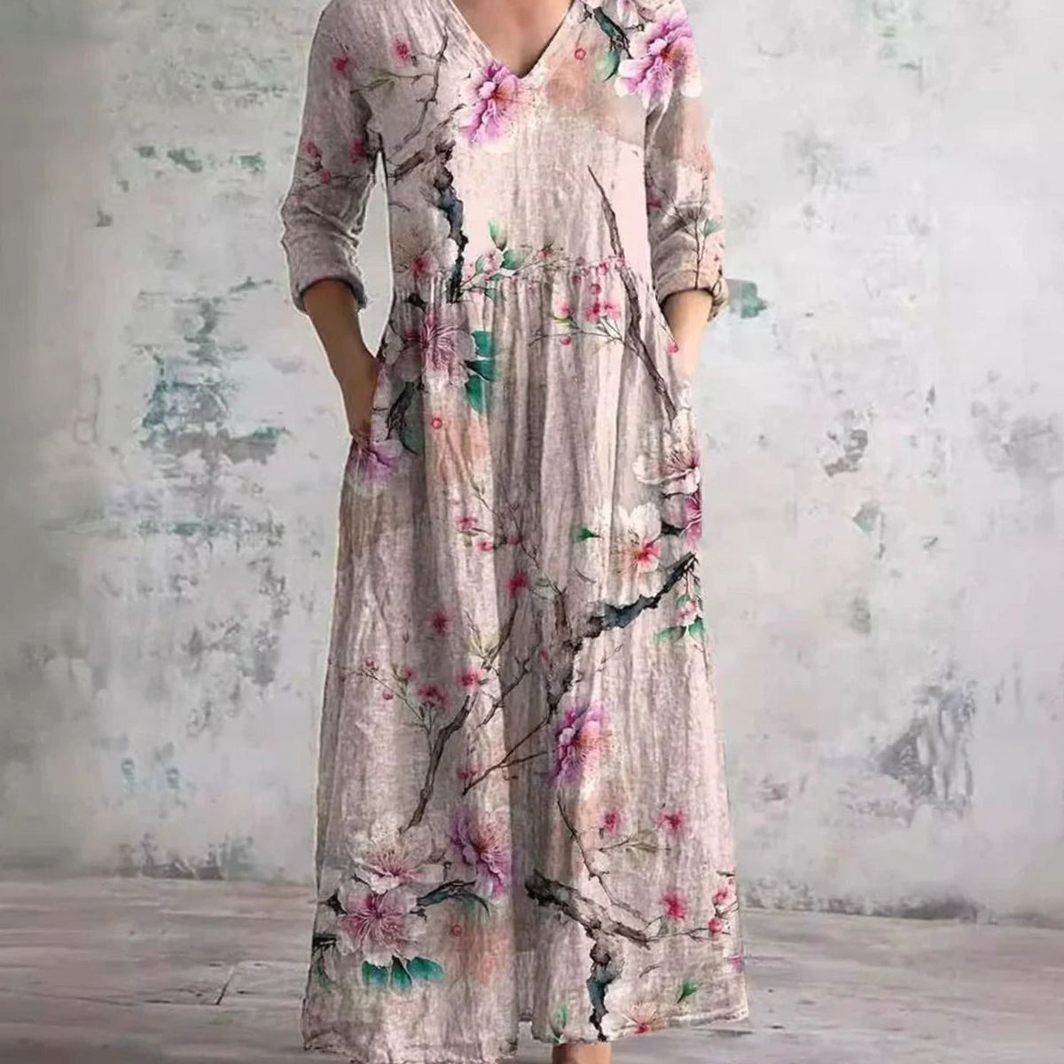 Eleanor | Women's Boho Floral V-Neck Long Sleeve Maxi Dress