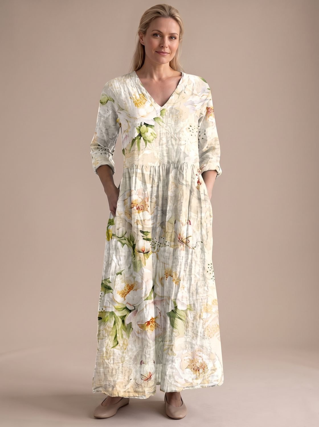 Eleanor | Women's Boho Floral V-Neck Long Sleeve Maxi Dress