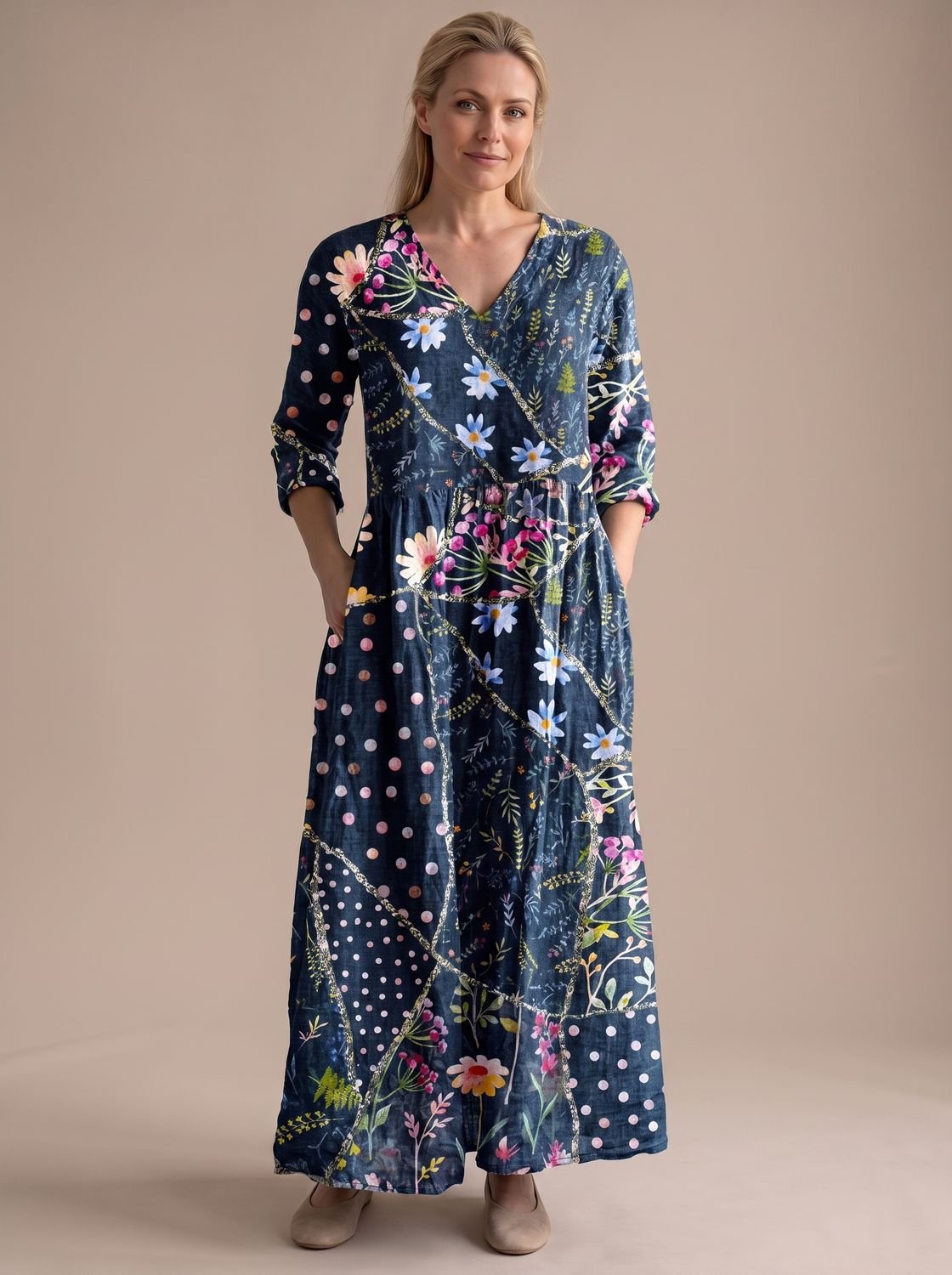Eleanor | Women's Boho Floral V-Neck Long Sleeve Maxi Dress