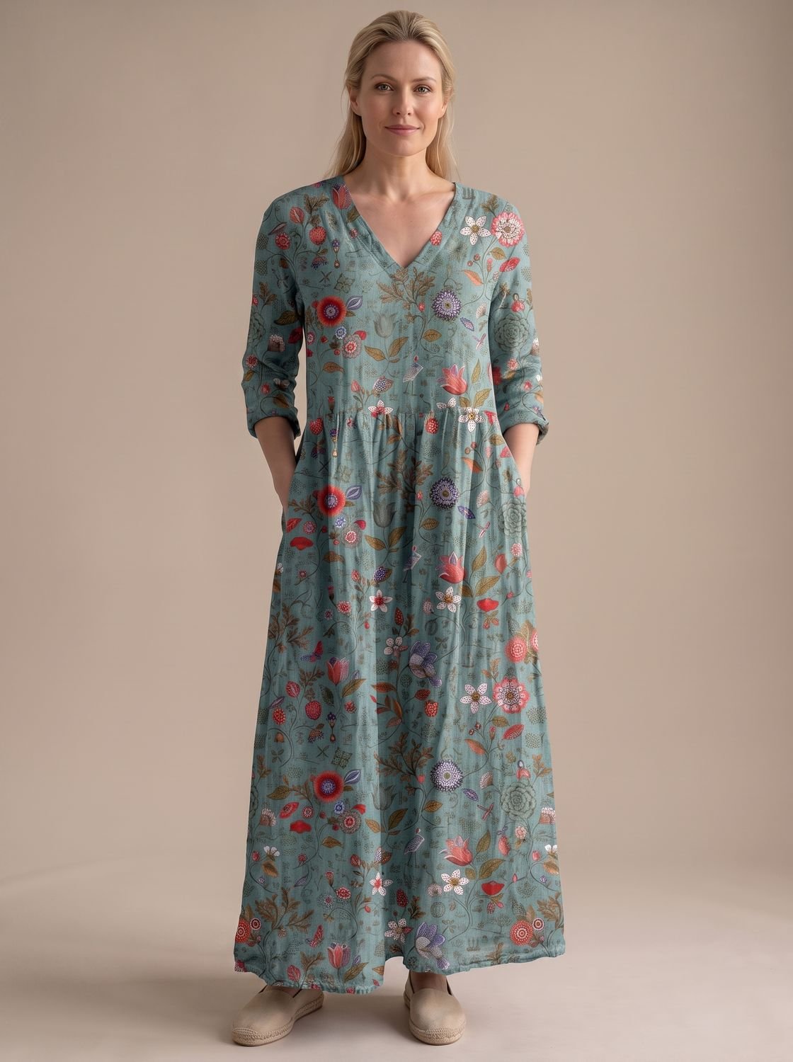 Eleanor | Women's Boho Floral V-Neck Long Sleeve Maxi Dress