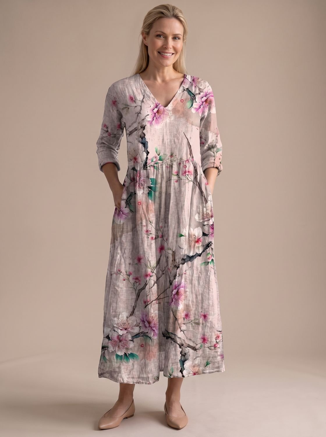 Eleanor | Women's Boho Floral V-Neck Long Sleeve Maxi Dress