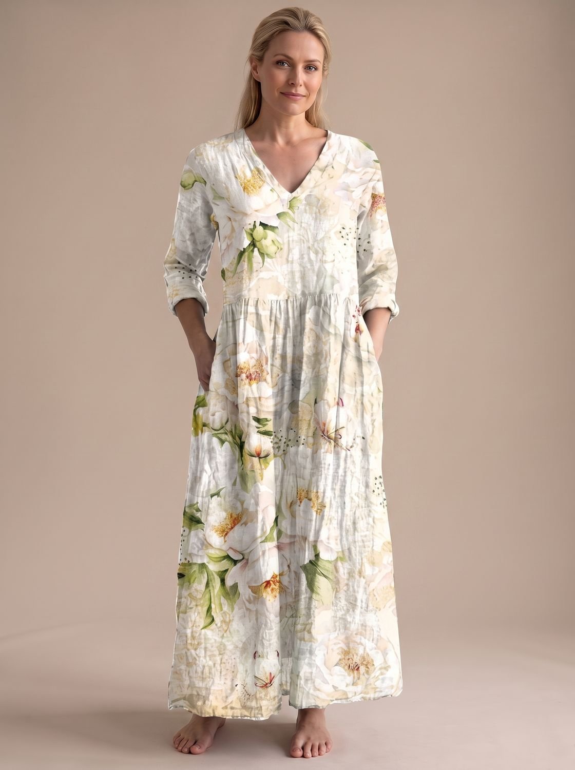 Eleanor | Women's Boho Floral V-Neck Long Sleeve Maxi Dress