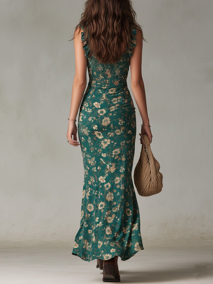 Isla | Women's Boho Floral Ruched Side-Slit Maxi Dress