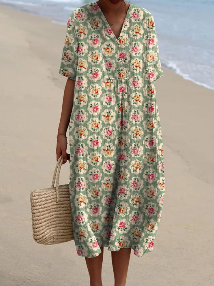 Florence | Women's Boho V-Neck Relaxed-Fit Striped Midi Dress