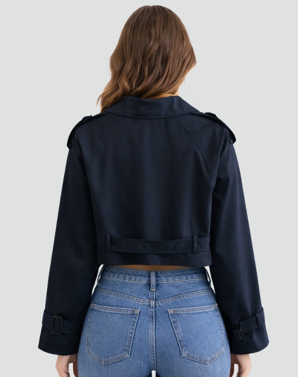 Amelia | Women's Cropped Double-Breasted Belted Trench Coat Jacket