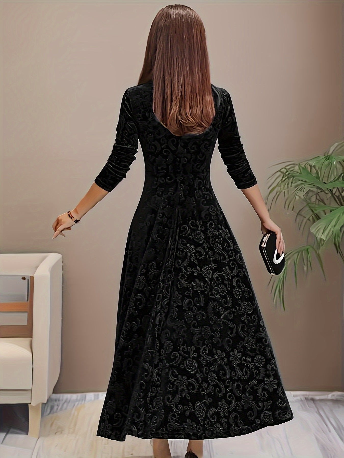 Delphine | Women's Embossed Velvet A-Line Midi Dress