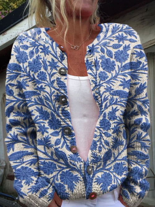 Isla | Women's Floral Embroidered Button-Up Knit Cardigan