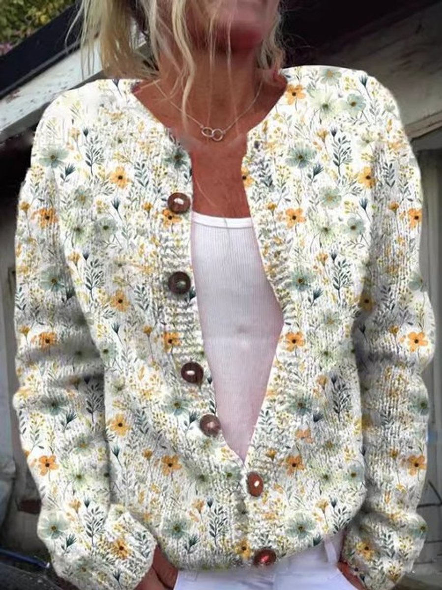 Isla | Women's Floral Embroidered Button-Up Knit Cardigan