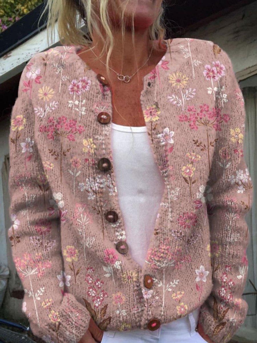 Isla | Women's Floral Embroidered Button-Up Knit Cardigan