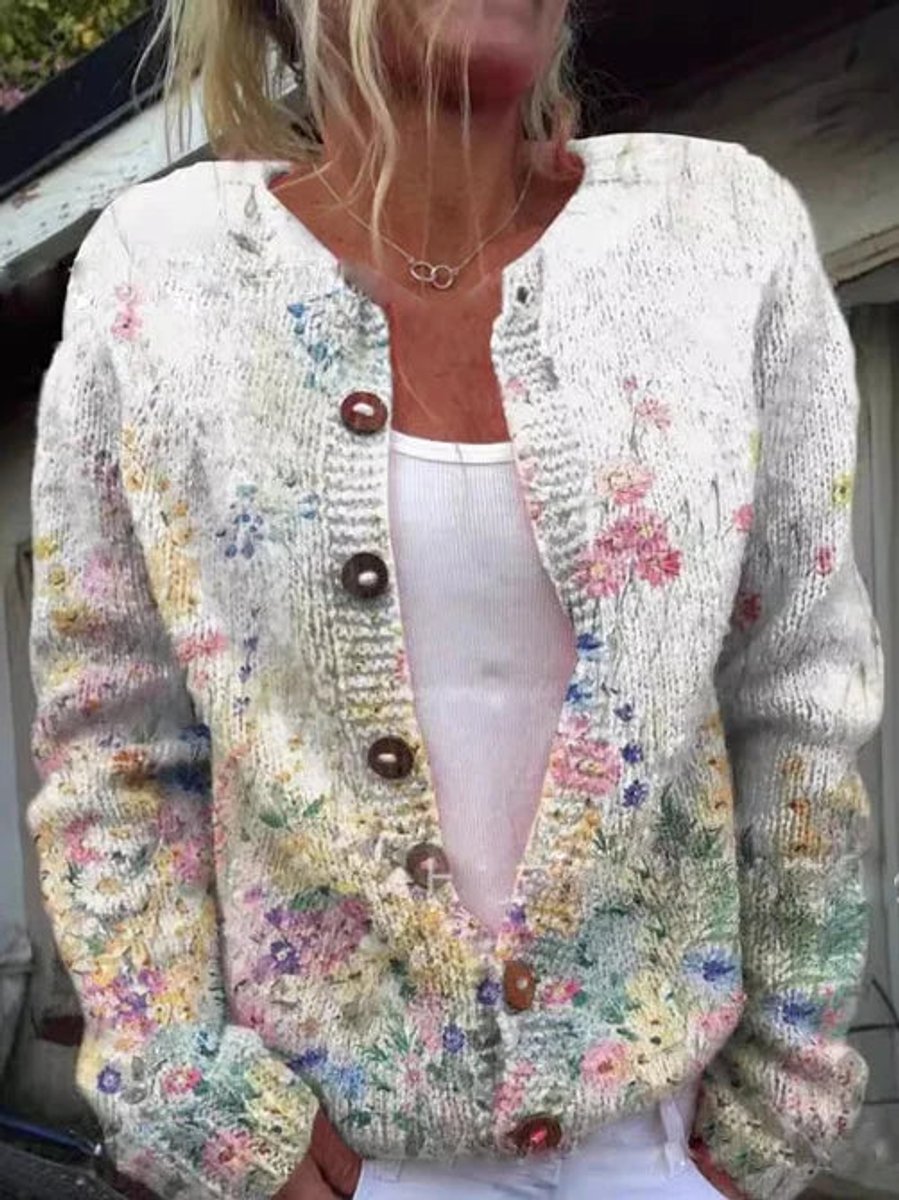 Isla | Women's Floral Embroidered Button-Up Knit Cardigan