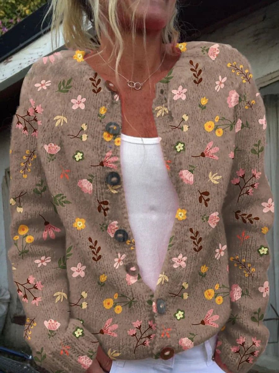 Isla | Women's Floral Embroidered Button-Up Knit Cardigan