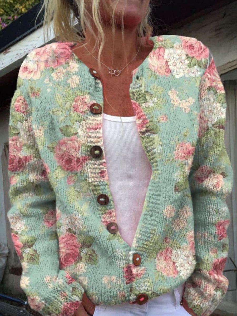 Isla | Women's Floral Embroidered Button-Up Knit Cardigan