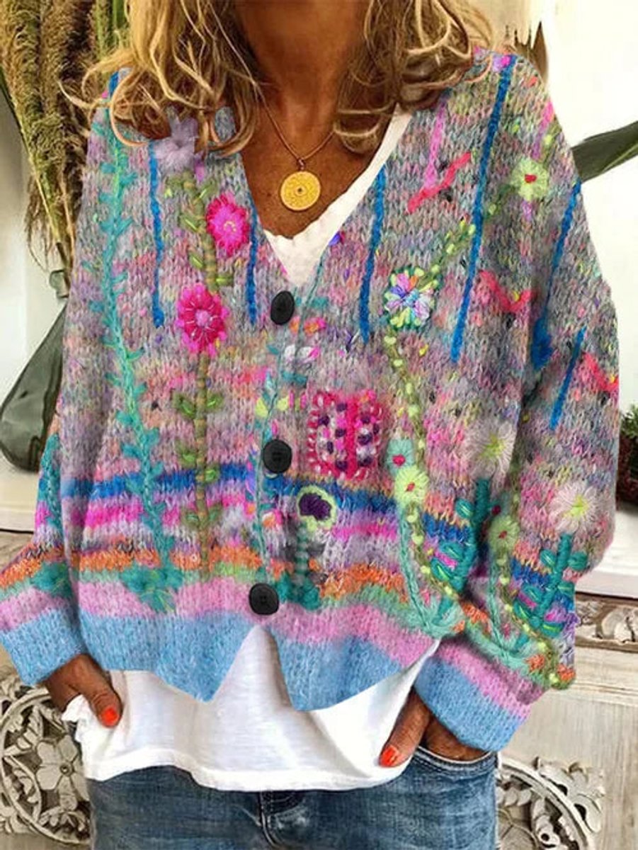 Amelia | Women's Floral Print Oversized Button-Up Cardigan