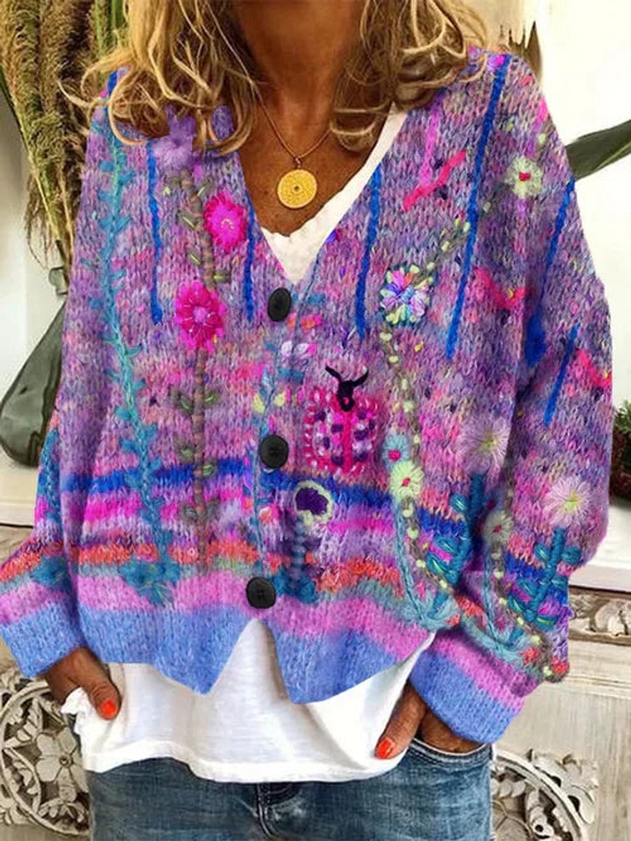 Amelia | Women's Floral Print Oversized Button-Up Cardigan