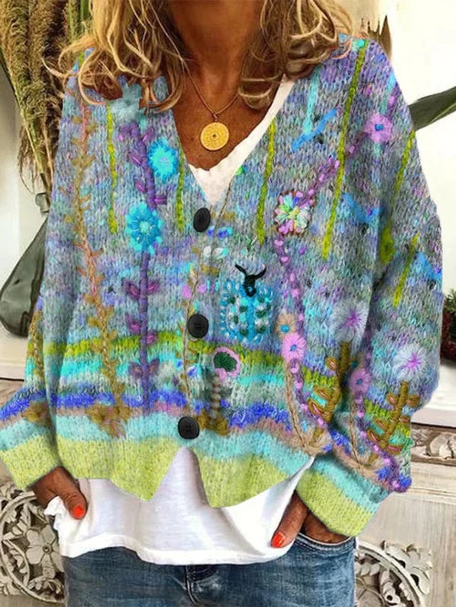 Amelia | Women's Floral Print Oversized Button-Up Cardigan