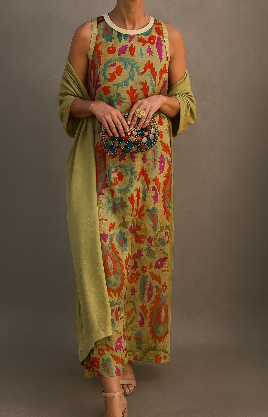 Isla | Women's Floral Sleeveless Maxi Dress Matching Shawl Set