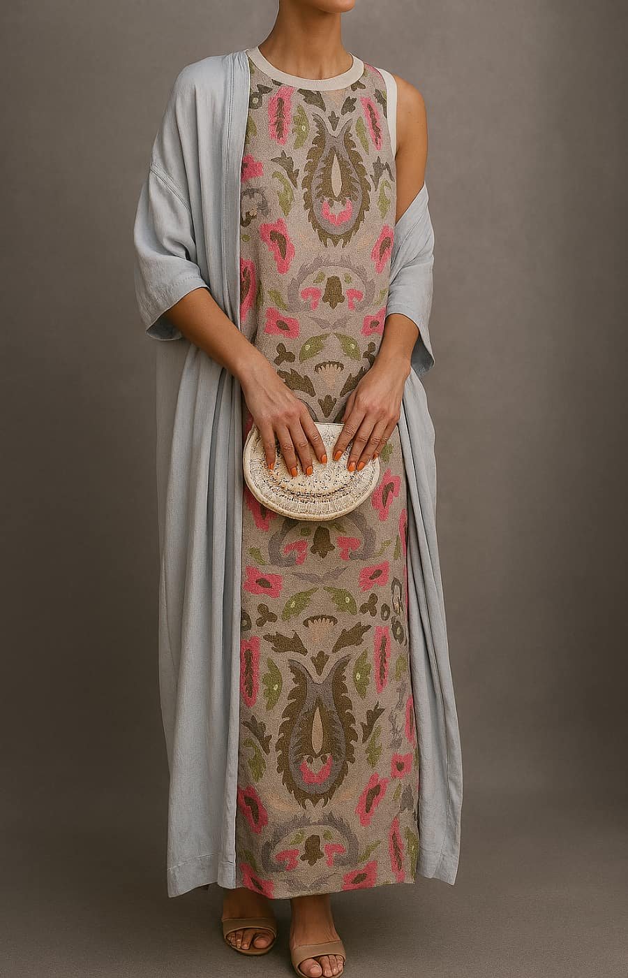 Isla | Women's Floral Sleeveless Maxi Dress Matching Shawl Set