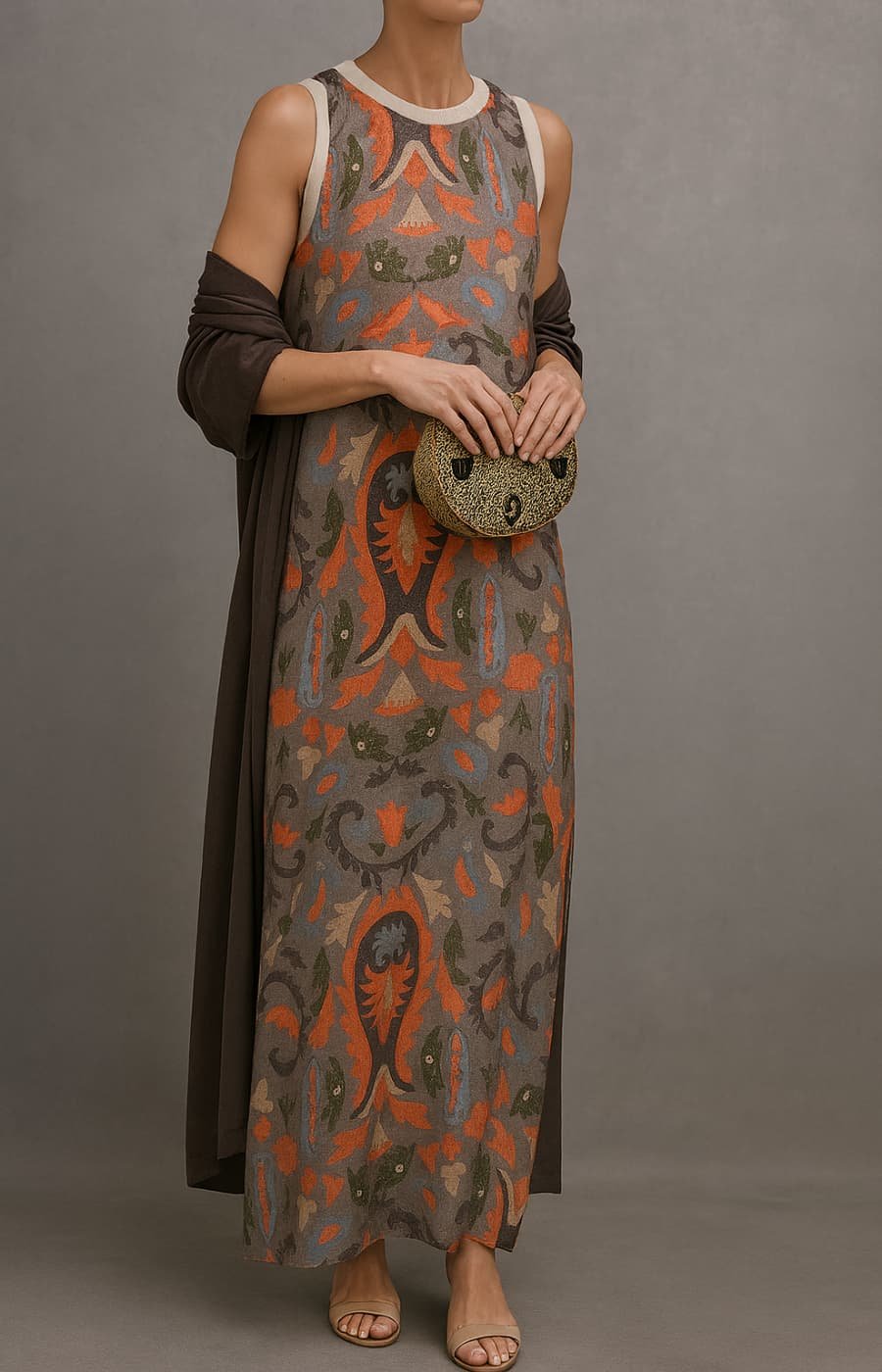 Isla | Women's Floral Sleeveless Maxi Dress Matching Shawl Set
