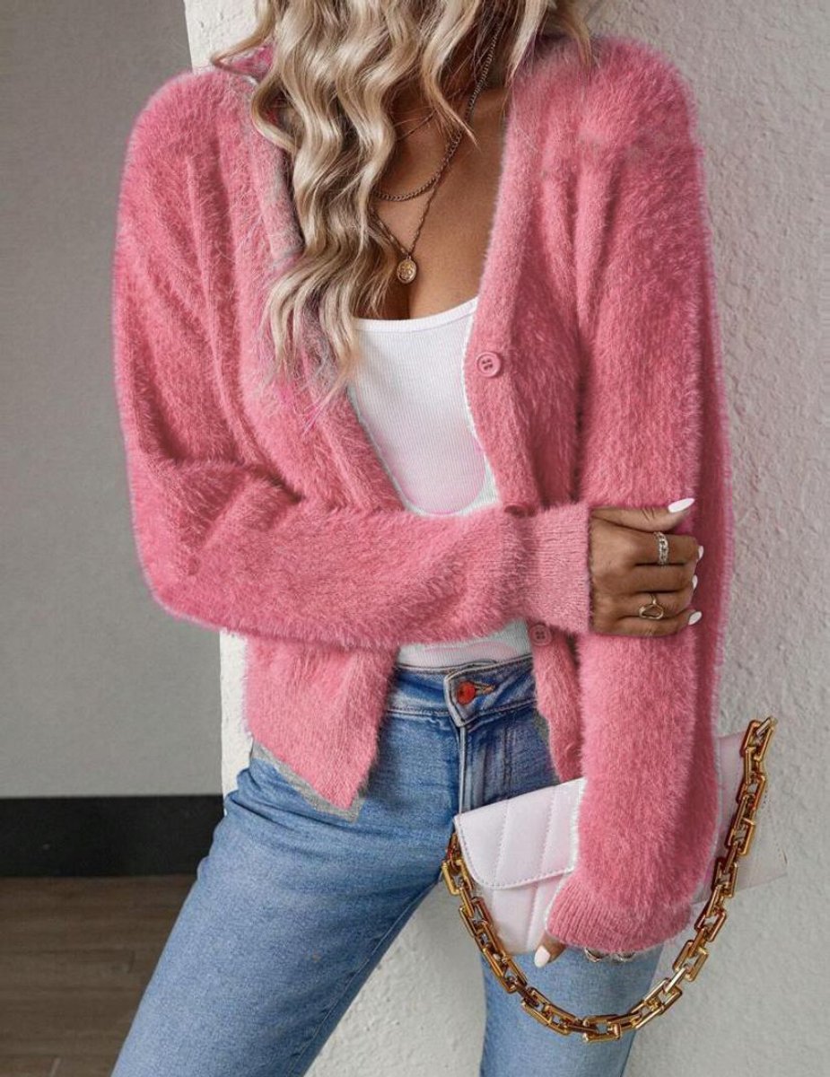 Rosie | Women's Fluffy V-Neck Button-Front Knit Cardigan