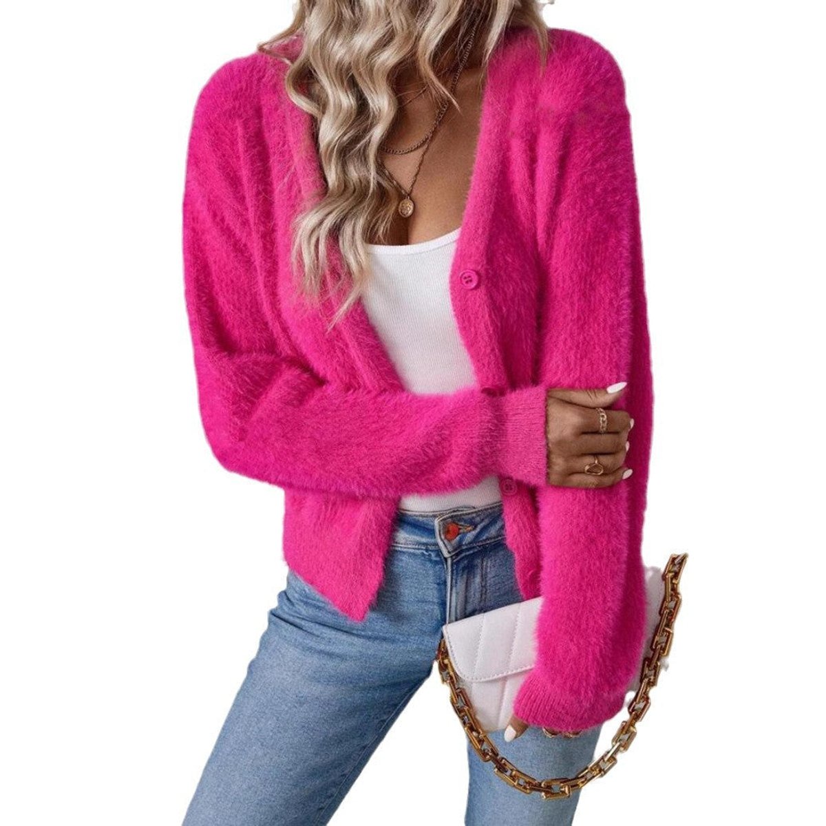 Rosie | Women's Fluffy V-Neck Button-Front Knit Cardigan