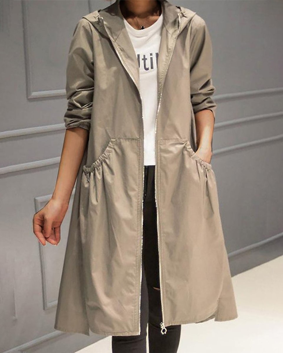 Mia | Women's Hooded Waterproof Long A-Line Trench Coat