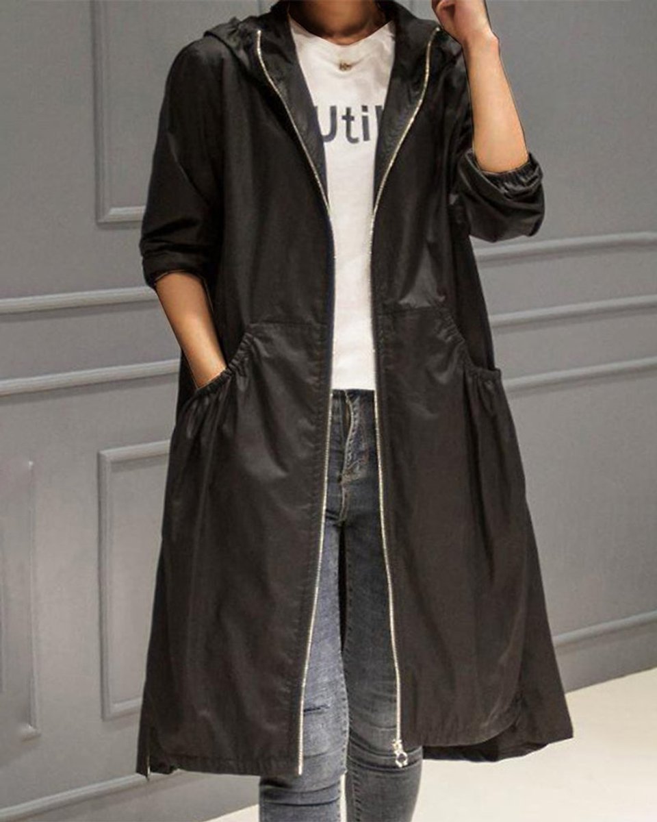 Mia | Women's Hooded Waterproof Long A-Line Trench Coat